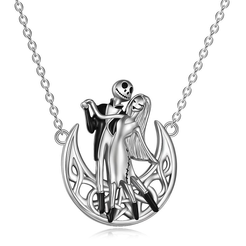 Nightmare Before Christmas Necklace Gifts Sterling Silver Jack Skellington Infinity Heart Necklace Skull Jewelry Birthday Gifts for Women