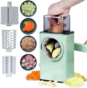 Multifunctional Drum Vegetable Slicer Spiralizer Cutter Rotary Vegetable Chopper Grater Grinder Salad Maker  Kitchen Tool Large Capacity Hand-cranked Shredder Slicer