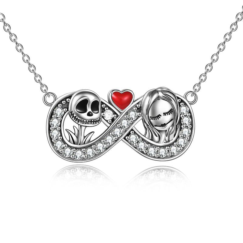 Nightmare Before Christmas Necklace Gifts Sterling Silver Jack Skellington Infinity Heart Pendant Necklace Skull Jewelry Gifts for Women